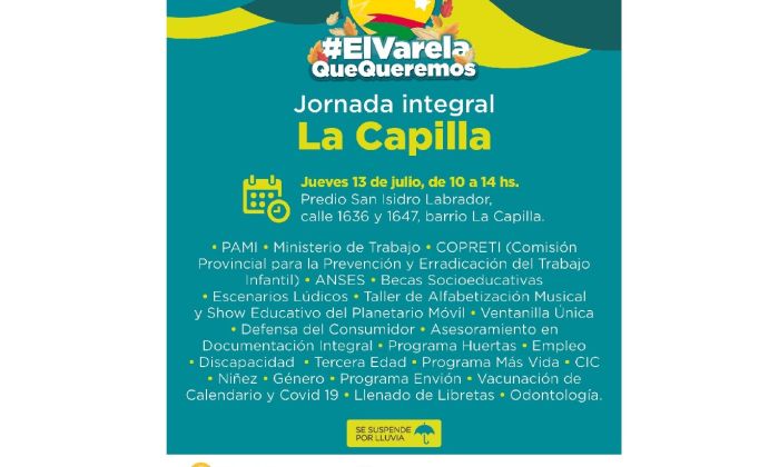 Florencio Varela – 13 de julio “Jornada integral” en La Capilla
